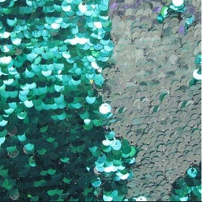  Teal Green/Silver Heavy Reversible 5mm Sequins on Polyester Spandex