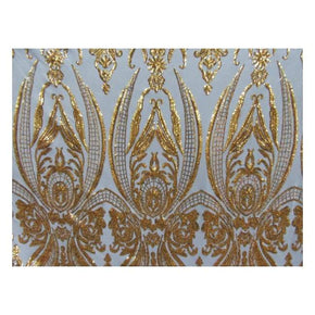  White/Gold Fancy Embroidery & 2mm Sequins on Mesh