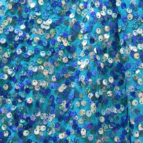  Silver/Turquoise/Royal Holographic 4mm Sequins on Polyester Spandex