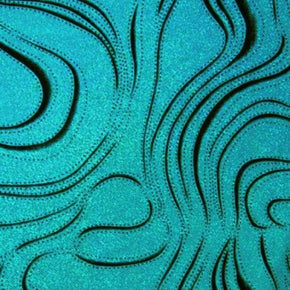  Turquoise/Black Holographic Metallic Foil on Nylon Spandex