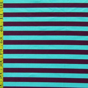  Coffee/Mint Horizontal Stripes Print on Polyester Spandex