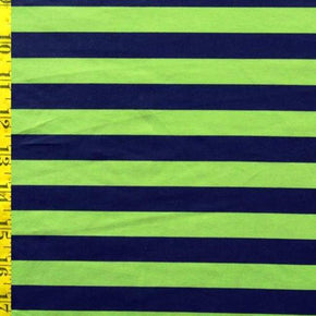 Navy/Apple Green Horizontal Stripe Print on Polyester Spandex