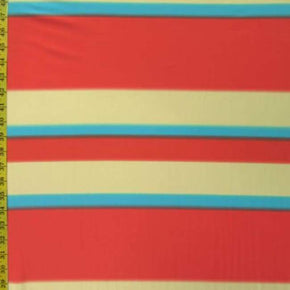  Red/Ivory/Turquoise Horizontal Stripe Print on Nylon Spandex