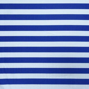  White/Royal Horizontal 1" Stripes Print on Nylon Spandex
