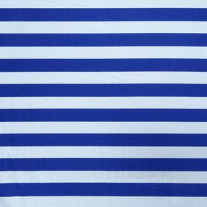  White/Royal Horizontal 1" Stripes Print on Nylon Spandex