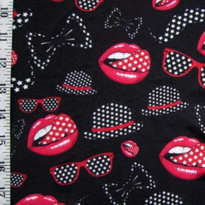 Multi-Colored Hot Lips Print on Polyester Spandex