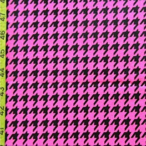  Black/Fuchsia Houndstooth Metallic Foil on Polyester Spandex