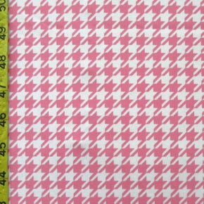  White/Pink Houndstooth Print on Polyester Spandex