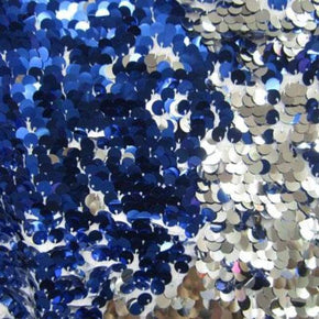  Royal/Silver Shiny Two-Tone 8mm Reversible Sequins on Polyester Spandex