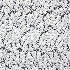  White Solid Colored 4mm Sequins on GUIPURE LACE