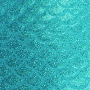  Turquoise Mermaid Holographic Print on Nylon Spandex