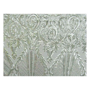  Silver Fancy Floral Embroidery & 2mm Sequins on Polyester Mesh