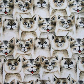 Multi-Colored kittens face Print on Polyester Spandex