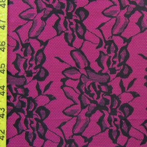  Black/Raspberry Lace Print on Polyester Spandex