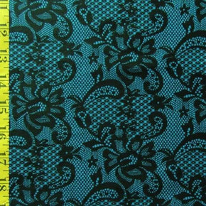  Black/Turquoise Lace Print on Nylon Spandex