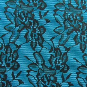  Black/Turquoise Lace Print on Polyester Spandex