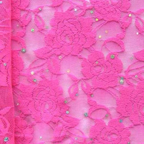  Hot Pink Holographic Lace on Stretch Mesh