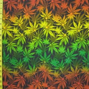 Multi-Colored Leaf Print on Polyester Spandex