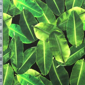  Green/Black Leaf Print on Polyester Spandex