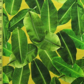  Green/Yellow Leaf Print on Polyester Spandex