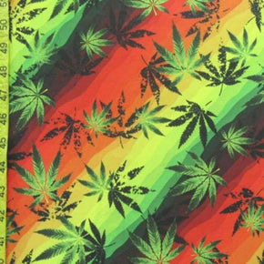 Multi-Colored Leaf Print on Polyester Spandex