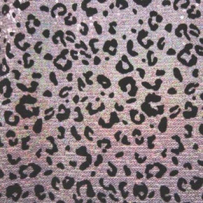  Light Pink/Black Holographic Leopard Print Sequins on Polyester Spandex