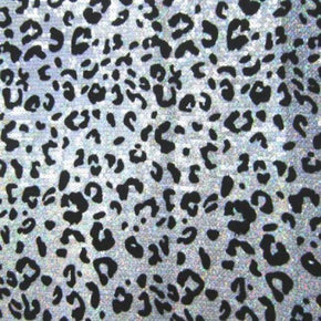  Silver/White/Black Holographic Leopard Print Sequins on Polyester Spandex