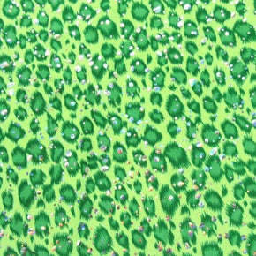  Green Holographic Leopard Print Metallic Foil on Polyester Spandex
