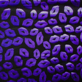  Purple/Black Lips Print Metallic Foil on Nylon Spandex