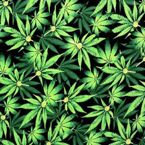  Green Marijuana Printed Chiffon