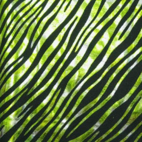  Apple Green/Black Metallic Zebra Print Foil on Nylon Spandex