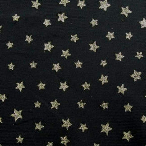  Gold/Black Metallic Stars Glitter Print on Stretch Mesh