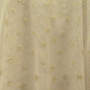  Gold/Natural Metallic Stars Glitter Print on Stretch Mesh