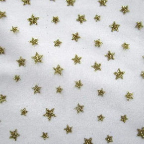  Gold/White Metallic Stars Glitter Print on Stretch Mesh