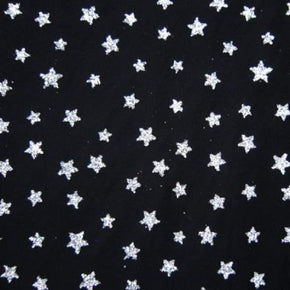  Silver/Black Metallic Stars Glitter Print on Stretch Mesh