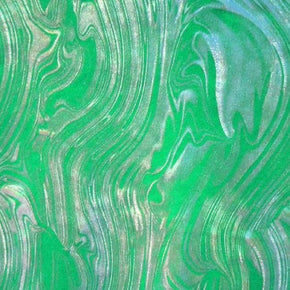  Kelly/Silver/Kelly Metallic Swirl Magma Metallic Foil on Nylon Spandex