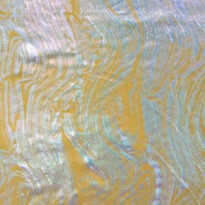  Light Yellow/Silver Metallic Swirl Magma Metallic Foil on Nylon Spandex