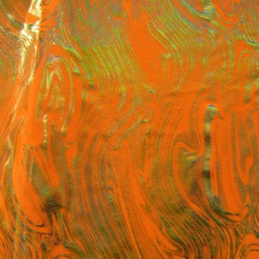  Neon Orange/Gold Metallic Swirl Magma Metallic Foil on Nylon Spandex