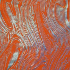  Neon Orange/Silver Metallic Swirl Magma Metallic Foil on Nylon Spandex