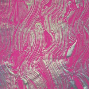  Neon Pink/Silver Metallic Swirl Magma Metallic Foil on Nylon Spandex