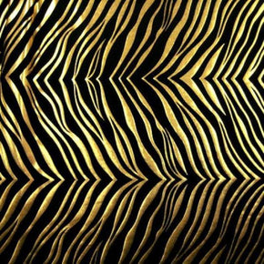  Gold/Black Metallic Foil Zebra Print on Nylon Spandex