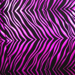  Fuchsia/Black Metallic Foil Zebra Print on Nylon Spandex