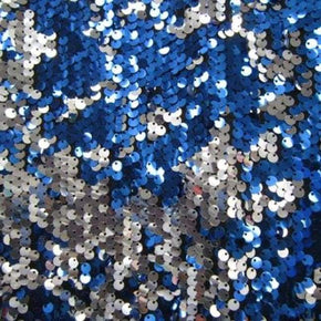  Royal/Silver Shiny Two-Tone 8mm Reversible Sequins on Polyester Spandex