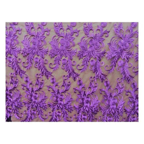  Purple Fancy Embroidery with Scalloped Sides on Polyester Mesh
