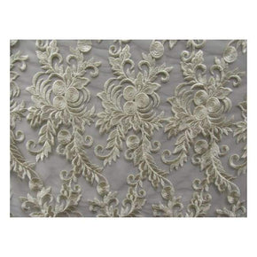  Ivory Fancy Embroidery with Scalloped Sides on Polyester Mesh