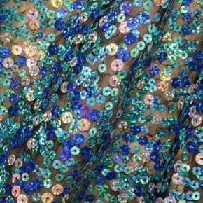  Royal/Turquoise/Silver Colorful Sequins on Polyester Spandex