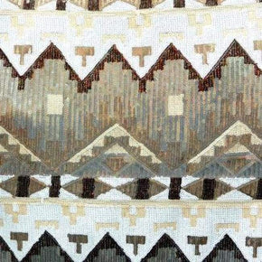  White/Brown/Gold Aztec Waves Sequins on Polyester Mesh
