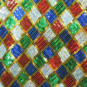 Multi-Colored Shiny Holographic Argyle Sequins on Stretch Mesh