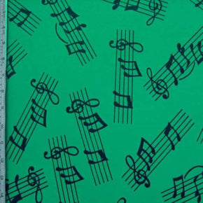  Jade Green Music Notes Print on Nylon Spandex