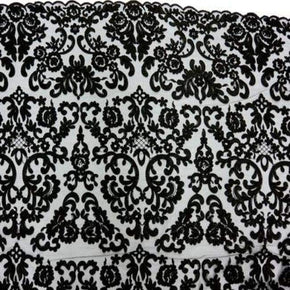  Black Fancy Heavy Embroidery Floral Cord Lace on Stretch Mesh